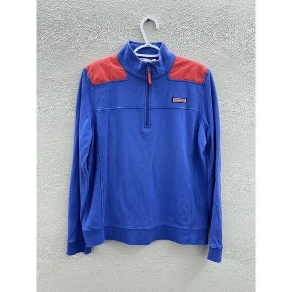 Vineyard Vines Mens Sweatshirt Size Large Blue Orange Pullover 1/4 Zip - Picture 1 of 13
